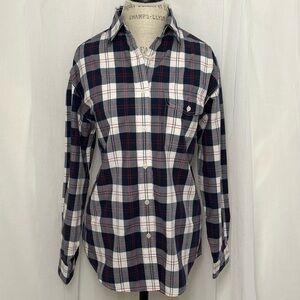 Eddie Bauer Overside Plaid Shirt - Blue, White, and Red